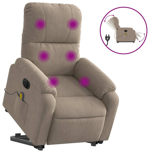vidaXL Electric Massage Recliner with Lift Taupe Microfiber Fabric