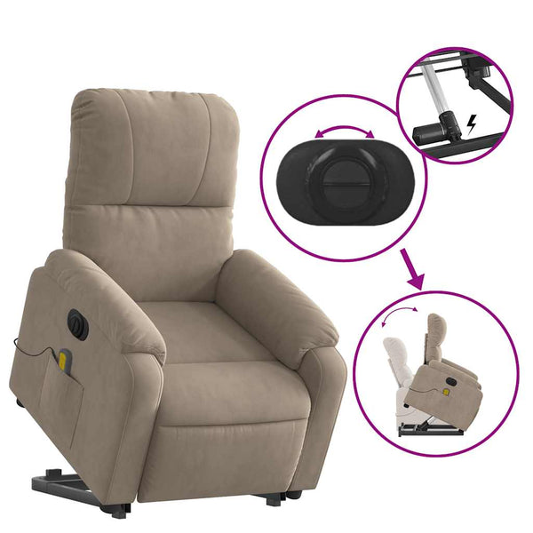 vidaXL Electric Massage Recliner with Lift Taupe Microfiber Fabric