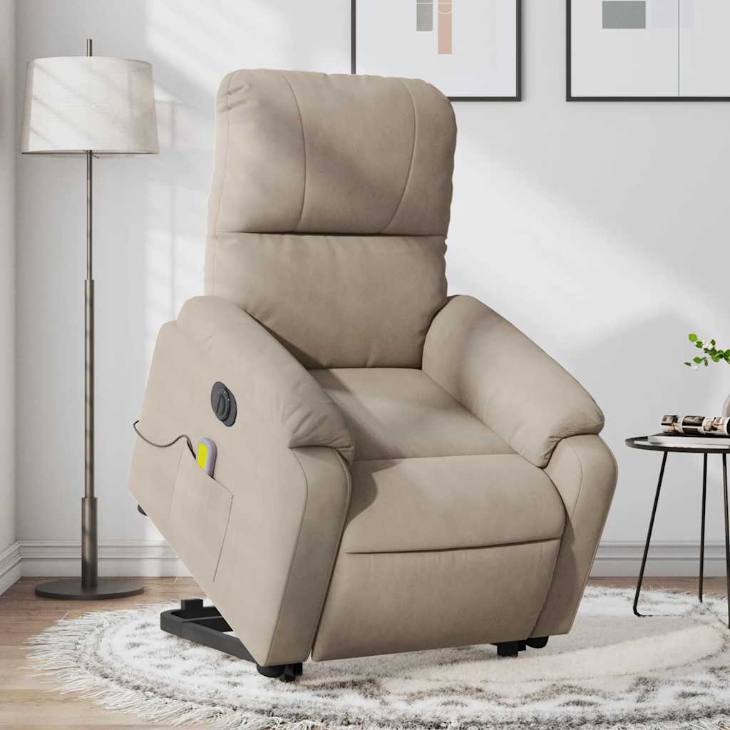 vidaXL Electric Massage Recliner with Lift Taupe Microfiber Fabric