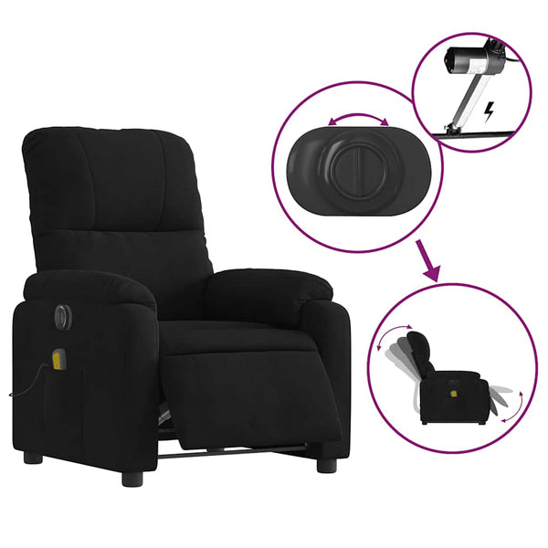 vidaXL Electric Recliner Massage Chair with Lift Function Black Microfiber Fabric