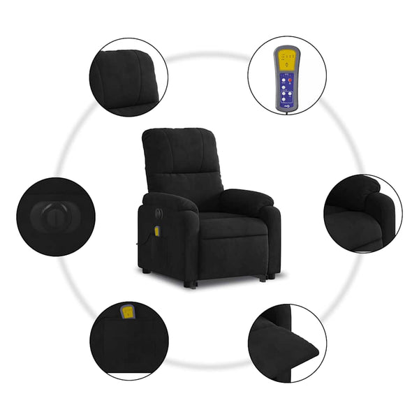 vidaXL Electric Recliner Massage Chair with Lift Function Black Microfiber Fabric