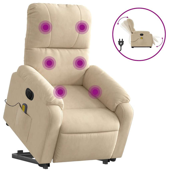 vidaXL Electric Massage Recliner with Lift Assistance Cream Microfiber Fabric