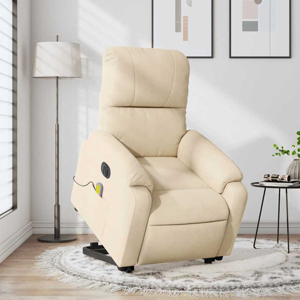 vidaXL Electric Massage Recliner with Lift Assistance Cream Microfiber Fabric
