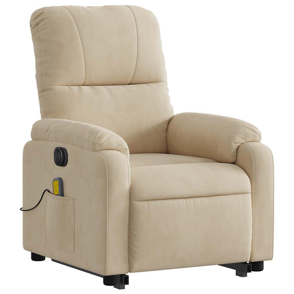vidaXL Electric Massage Recliner with Lift Assistance Cream Microfiber Fabric