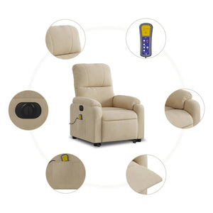 vidaXL Electric Massage Recliner with Lift Assistance Cream Microfiber Fabric