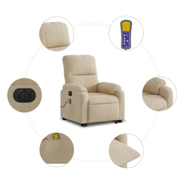 vidaXL Electric Massage Recliner with Lift Assistance Cream Microfiber Fabric