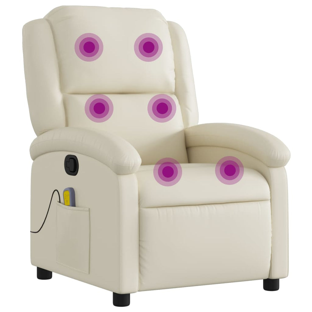 vidaXL Massage Recliner with Relaxation Function, Faux Leather, Cream