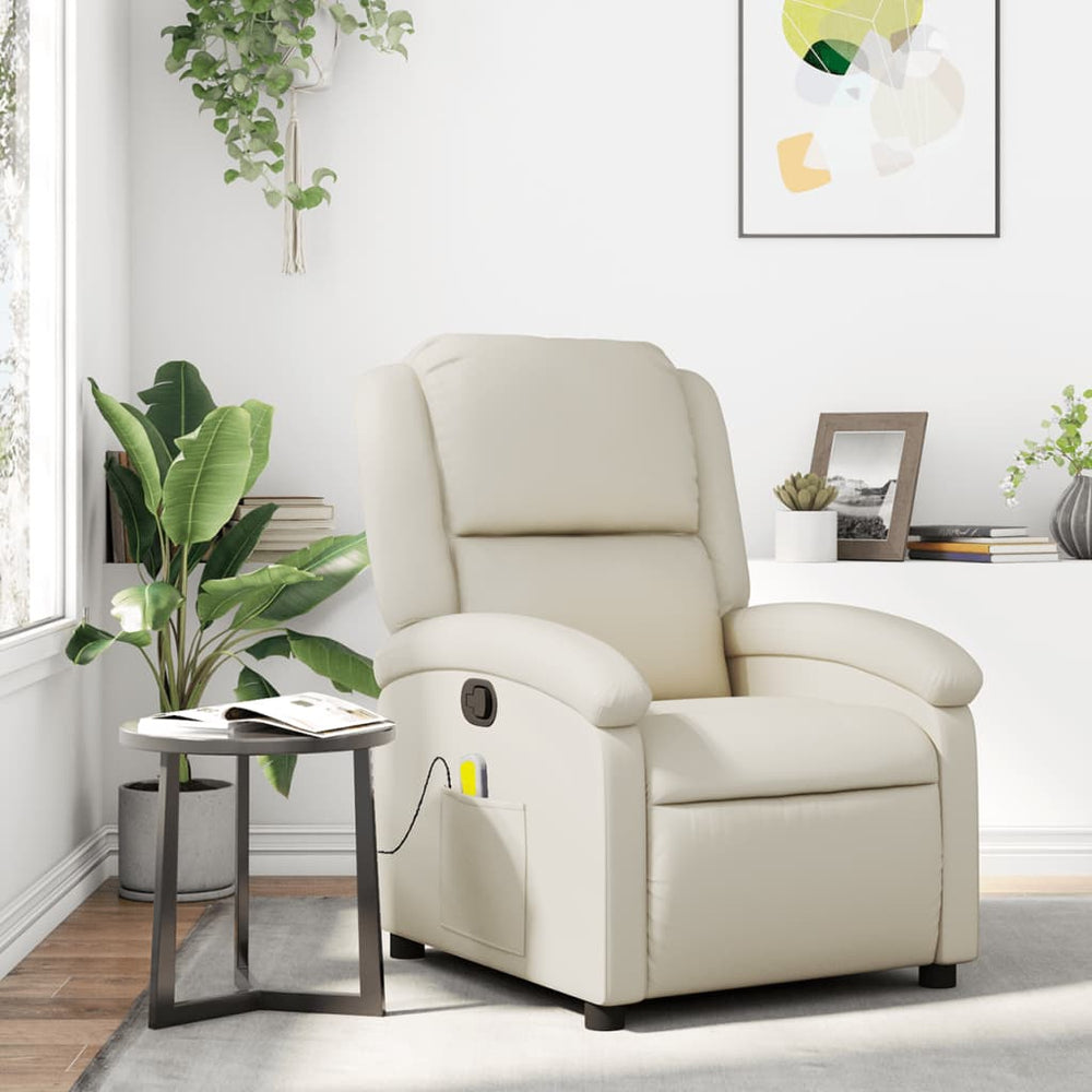 vidaXL Massage Recliner with Relaxation Function, Faux Leather, Cream