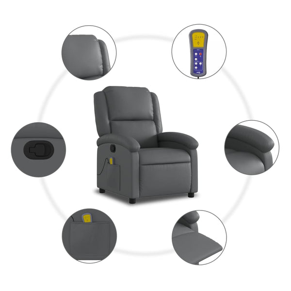 vidaXL Massage Recliner Gray Faux Leather