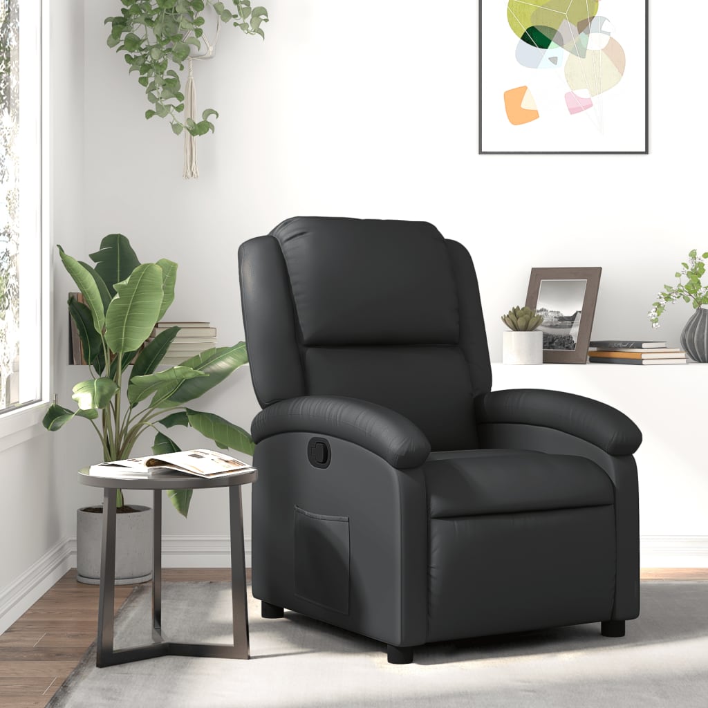 vidaXL Recliner Genuine Leather Black