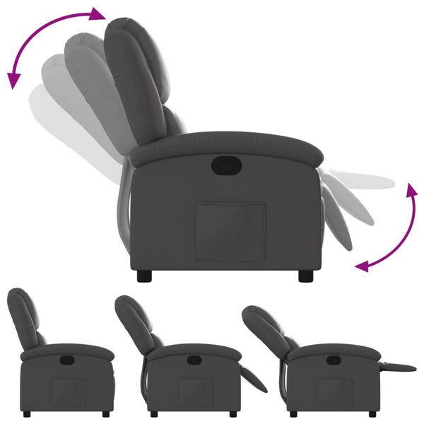 vidaXL Recliner Grey Real Leather