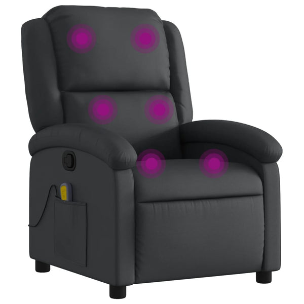 vidaXL Massage Recliner Armchair Genuine Leather Black