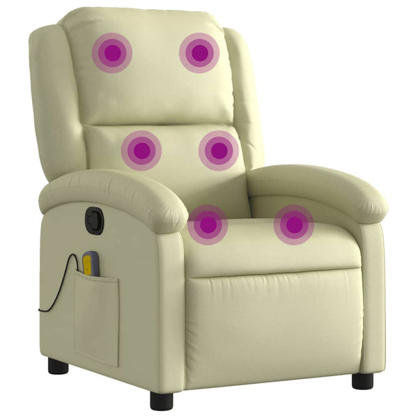 vidaXL Massage Recliner Armchair Genuine Leather Cream