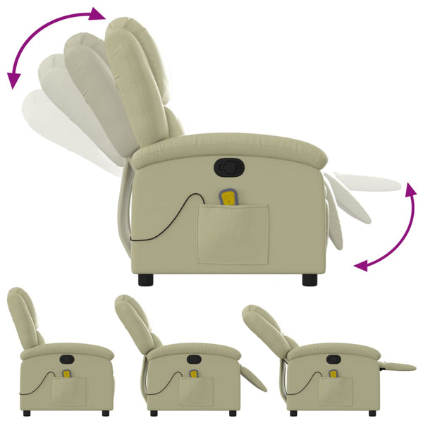 vidaXL Massage Recliner Armchair Genuine Leather Cream