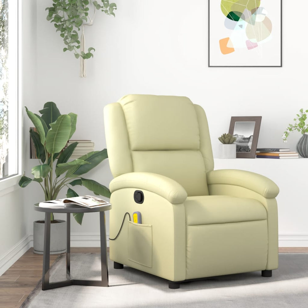 vidaXL Massage Recliner Armchair Genuine Leather Cream