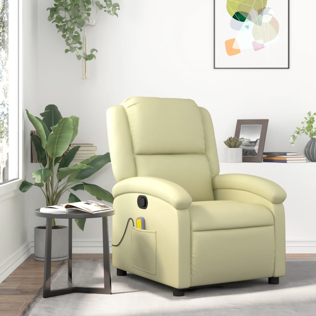 vidaXL Massage Recliner Armchair Genuine Leather Cream
