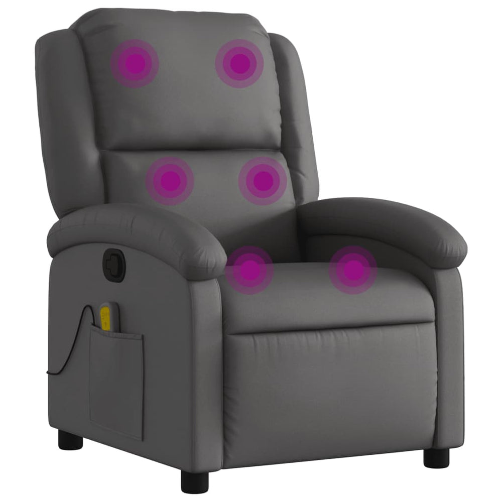 vidaXL Massage Recliner Real Leather Grey