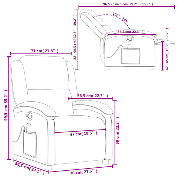 vidaXL Massage Recliner Real Leather Grey