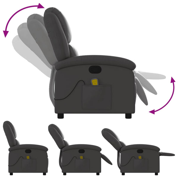 vidaXL Massage Recliner Real Leather Grey