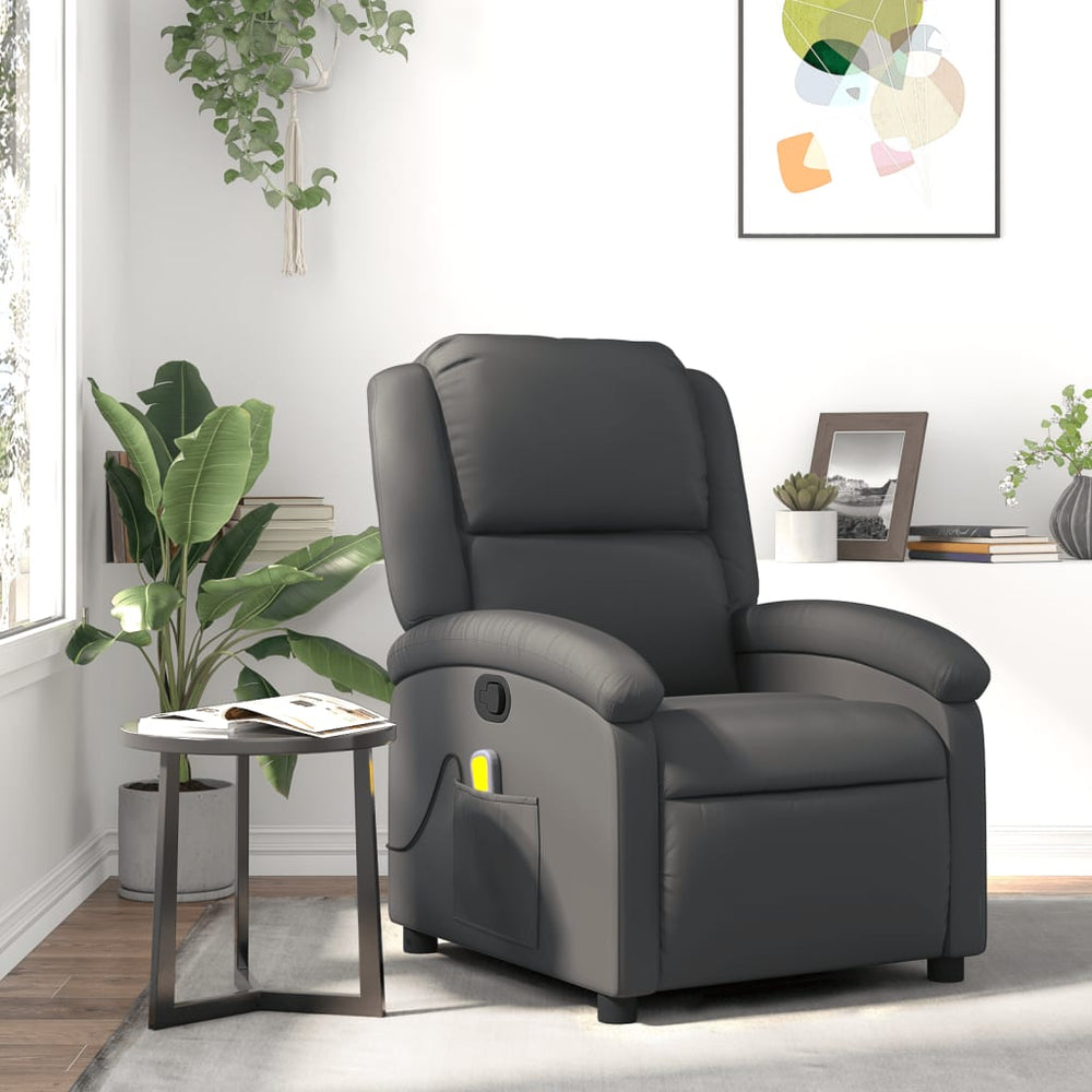 vidaXL Massage Recliner Real Leather Grey