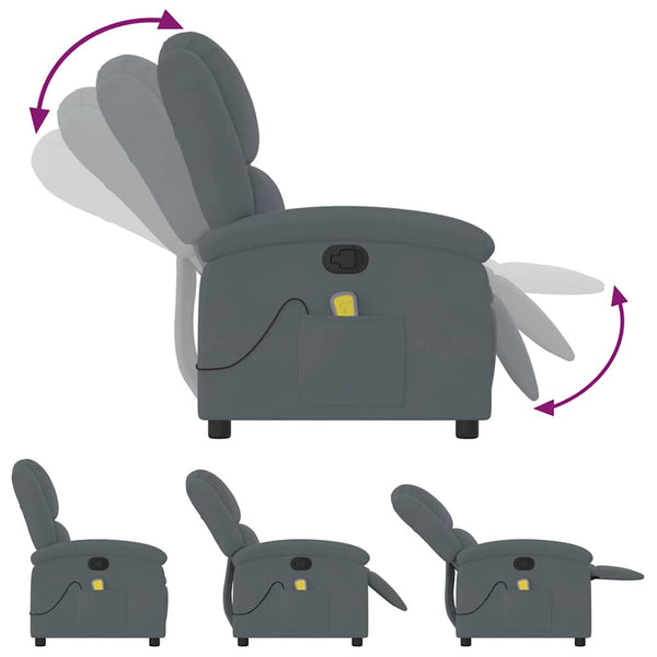 vidaXL Massage Recliner, Dark Grey Velvet