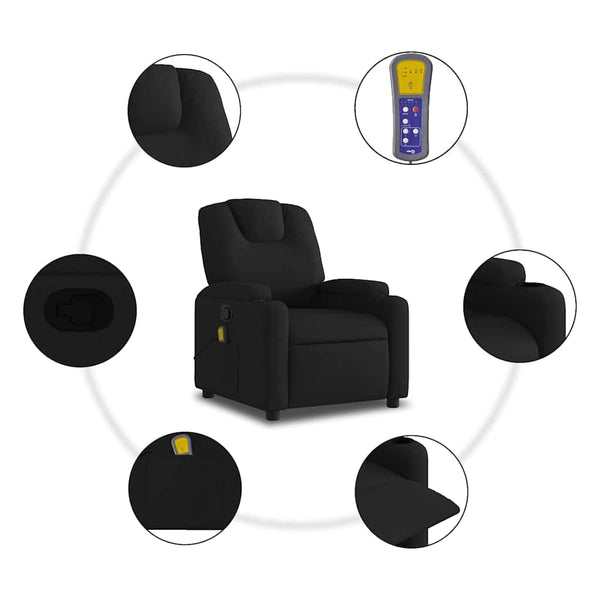 vidaXL Massage Recliner, Fabric, Black