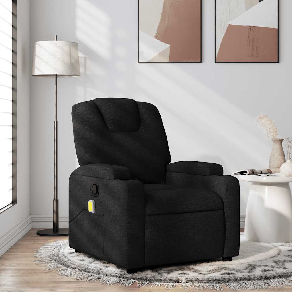 vidaXL Massage Recliner, Fabric, Black
