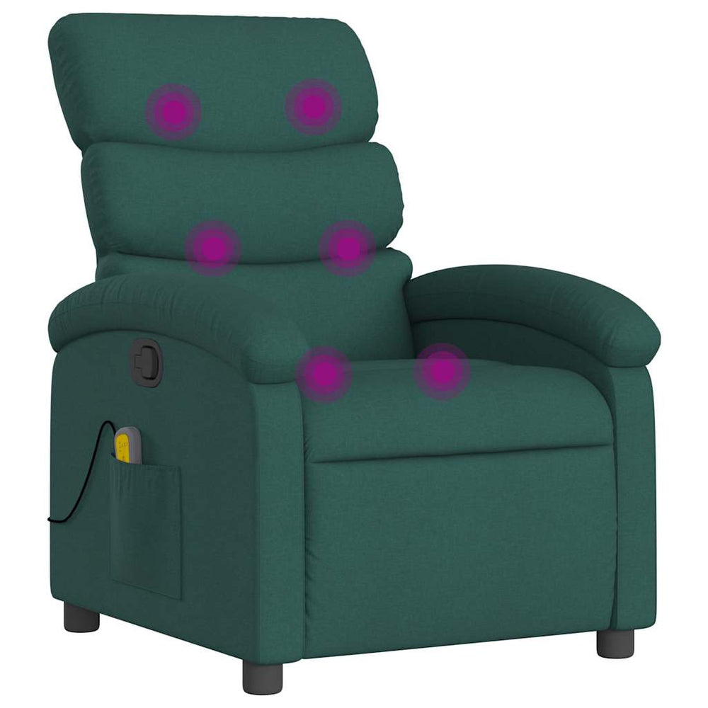 vidaXL Massage Recliner, dark green fabric