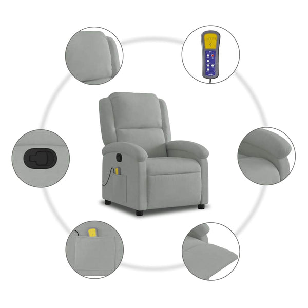Massage-Relaxsessel hellgrau Samt