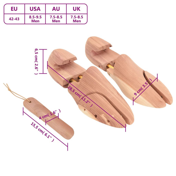 vidaXL Shoe Trees with Shoe Horn EU 42-43 Solid Cedar Wood