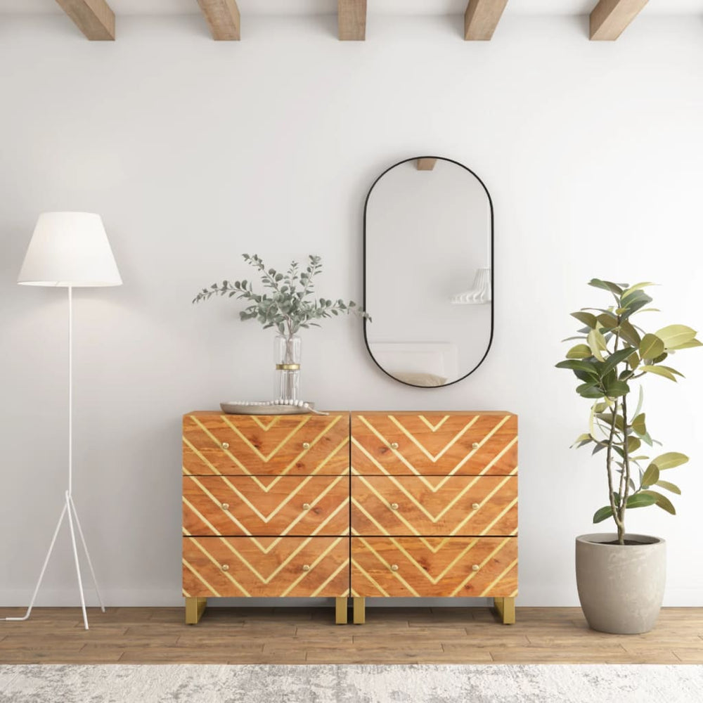 Beistellschränke 2er Set Mangoholz Braun Schwarz