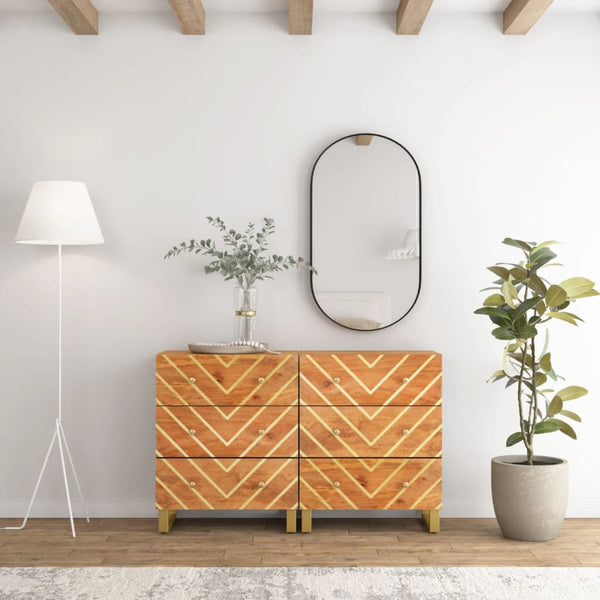 Beistellschränke 2er Set Mangoholz Braun Schwarz