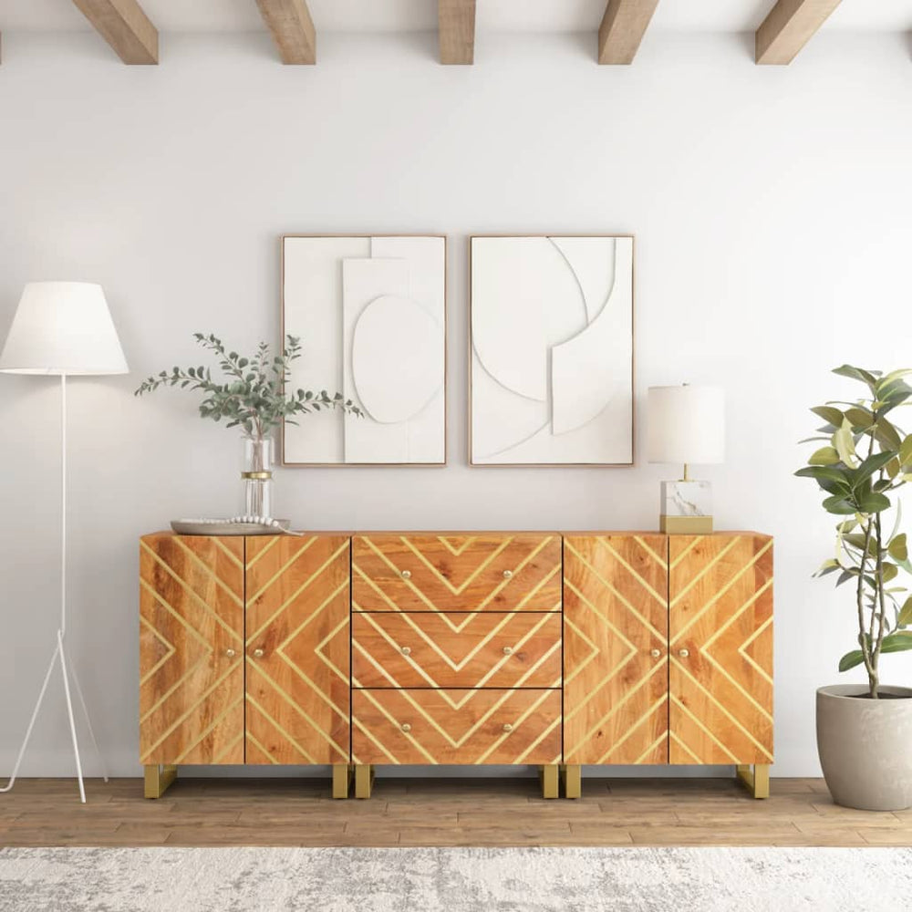 Beistellschränke 3er Set Mango Massivholz Braun & Schwarz
