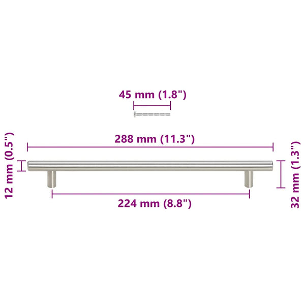 vidaXL Furniture Handles 5 pcs Silver 224 mm Stainless Steel