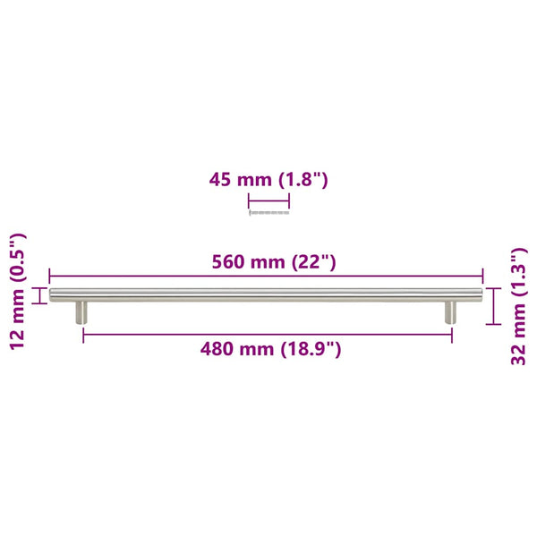 vidaXL Furniture Handles 5 pcs. Silver 480 mm Stainless Steel
