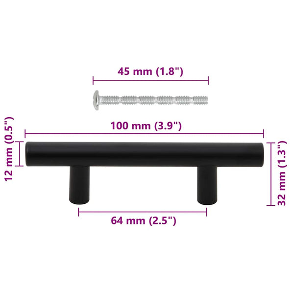 vidaXL Furniture Handles 10 pcs. Black 64 mm Stainless Steel