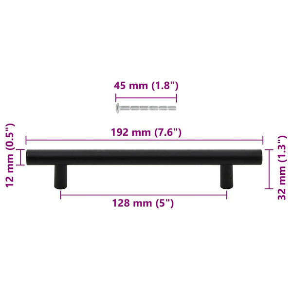 vidaXL Furniture Handles 10 pcs. Black 128 mm Stainless Steel