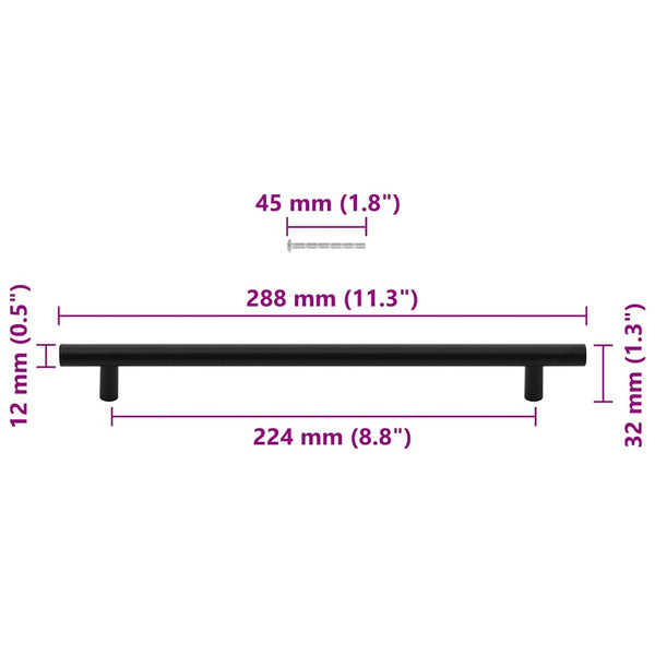 vidaXL Furniture Handles 5 pcs. Black 224 mm Stainless Steel