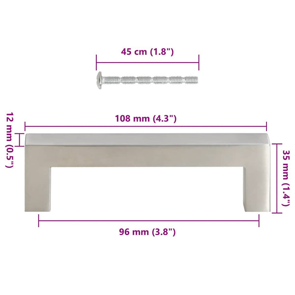 vidaXL Furniture Handles 10 pcs. Silver 96 mm Stainless Steel