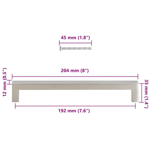 vidaXL Furniture Handles 5 pcs. Silver 192 mm Stainless Steel