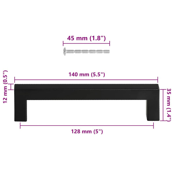 vidaXL Furniture Handles 10 pcs. Black 128 mm Stainless Steel