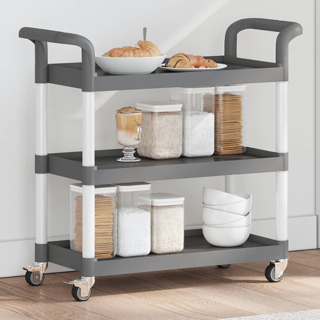 vidaXL 3-Tier Rolling Cart Grey 77x34x72 cm Aluminium