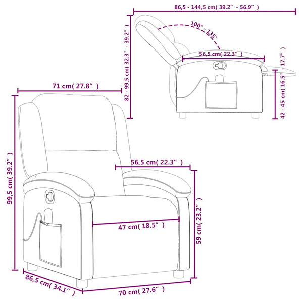 vidaXL Massage Recliner Cream Genuine Leather