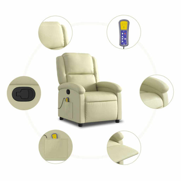 vidaXL Massage Recliner Cream Genuine Leather