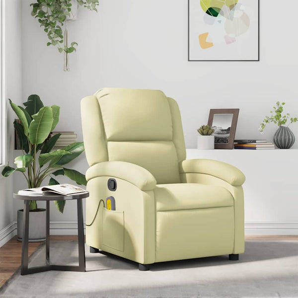 vidaXL Massage Recliner Cream Genuine Leather