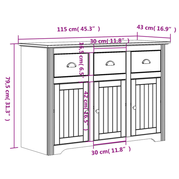 vidaXL Highboard BODO Grey 115.5x43x200.5 cm Solid Pine