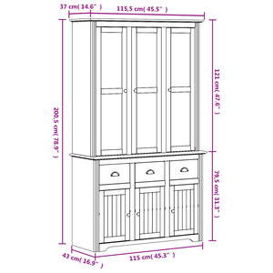 vidaXL Highboard BODO Grey 115.5x43x200.5 cm Solid Pine