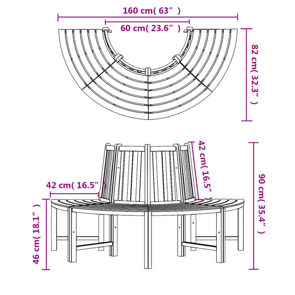 vidaXL Tree Benches 2 pcs. Half-Round Ø160 cm Solid Teak Wood