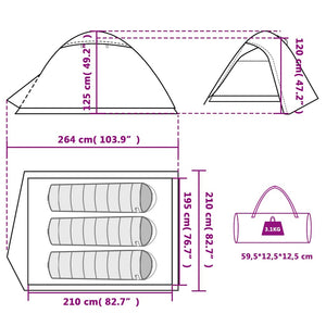 vidaXL Dome Tent 3-Person Blue Waterproof