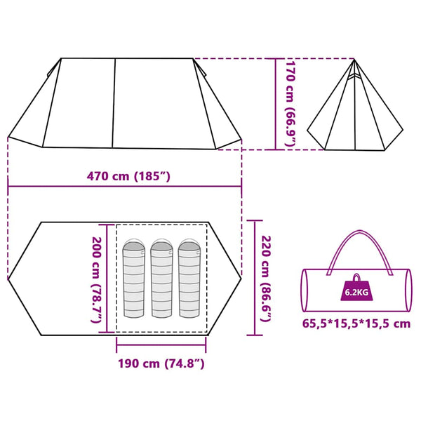 vidaXL 3-Person Camping Tent Green Waterproof